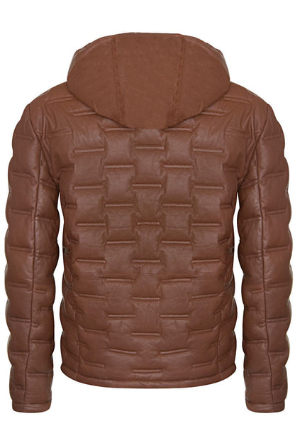 Mens Hooded Puffer Leather Bomber Jacket - Tadley