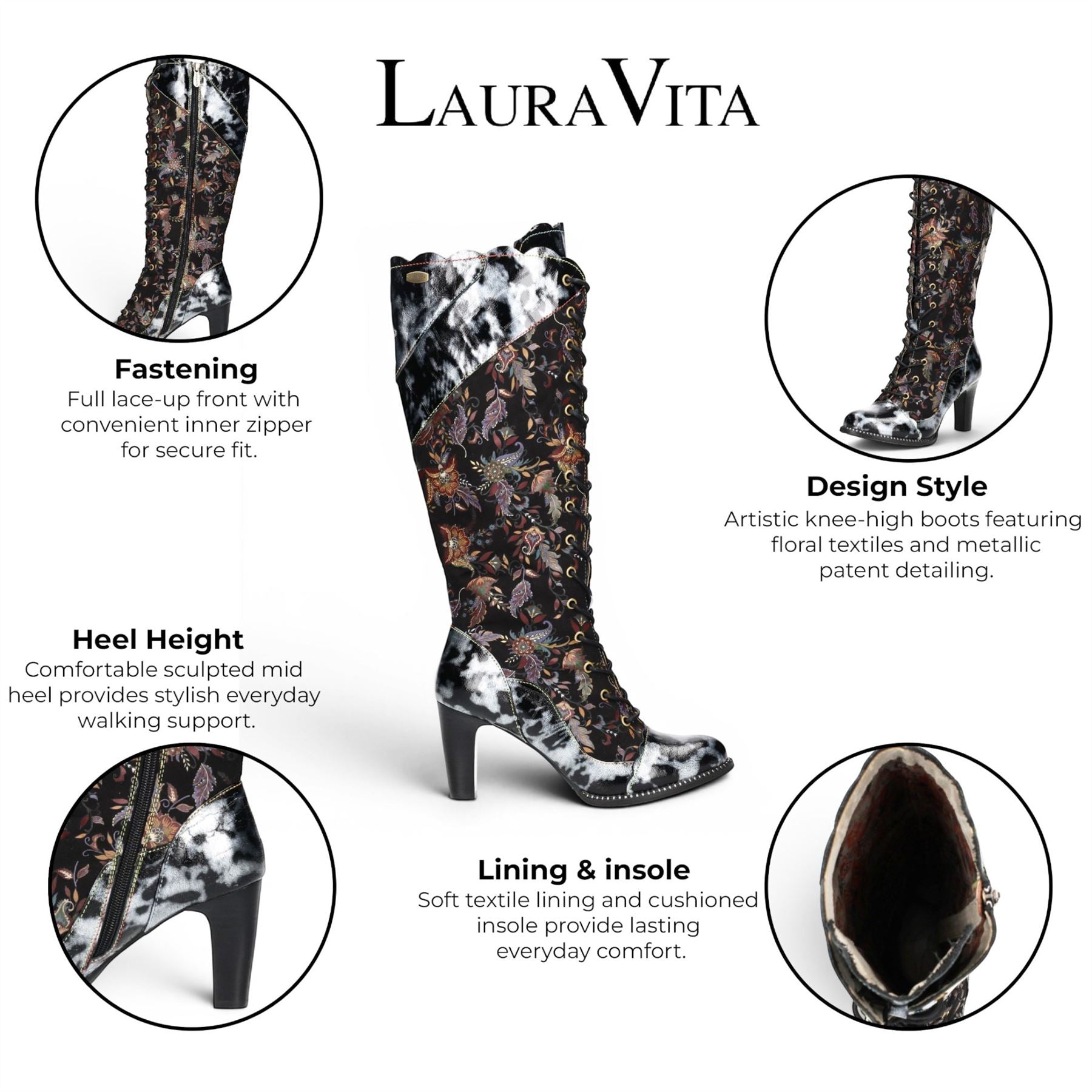Laura Vita Womens Victorian Black Leather Lace-Up Long Heel High Boots - Alcbaneo-158