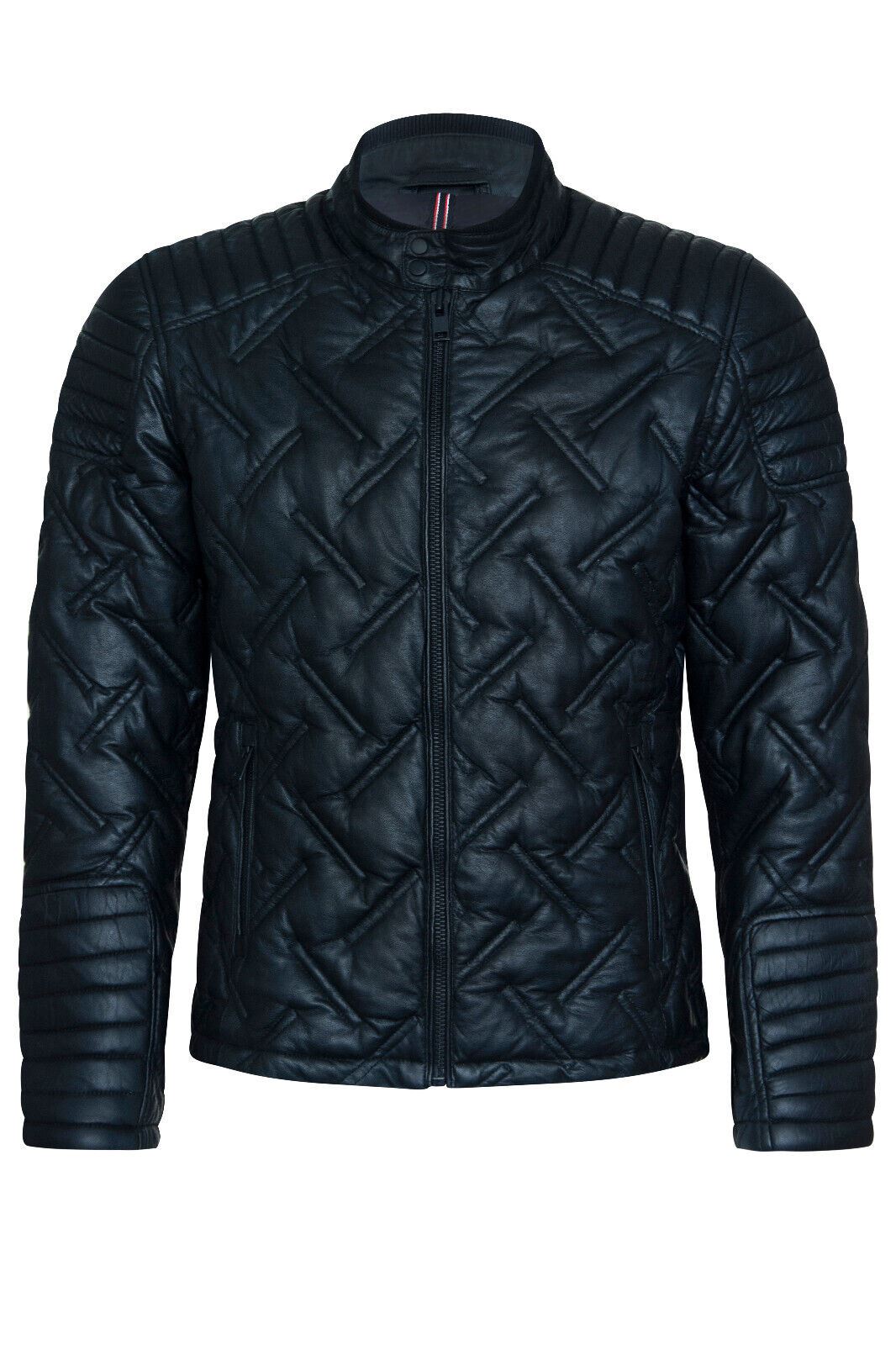 Mens Black Puffer Leather Biker Jacket - Tilbury