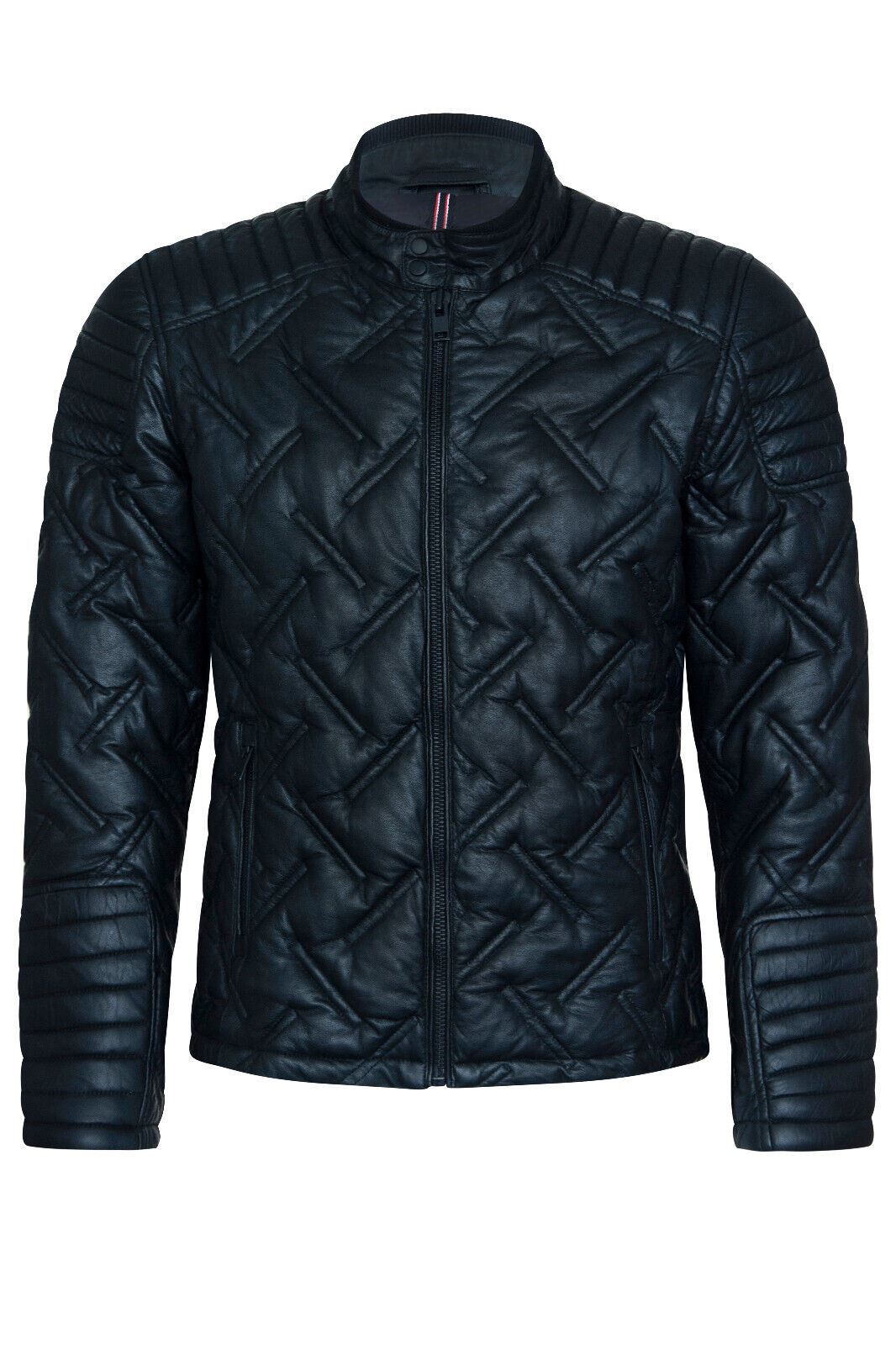 Mens Black Puffer Leather Biker Jacket - Tilbury - Upperclass Fashions 