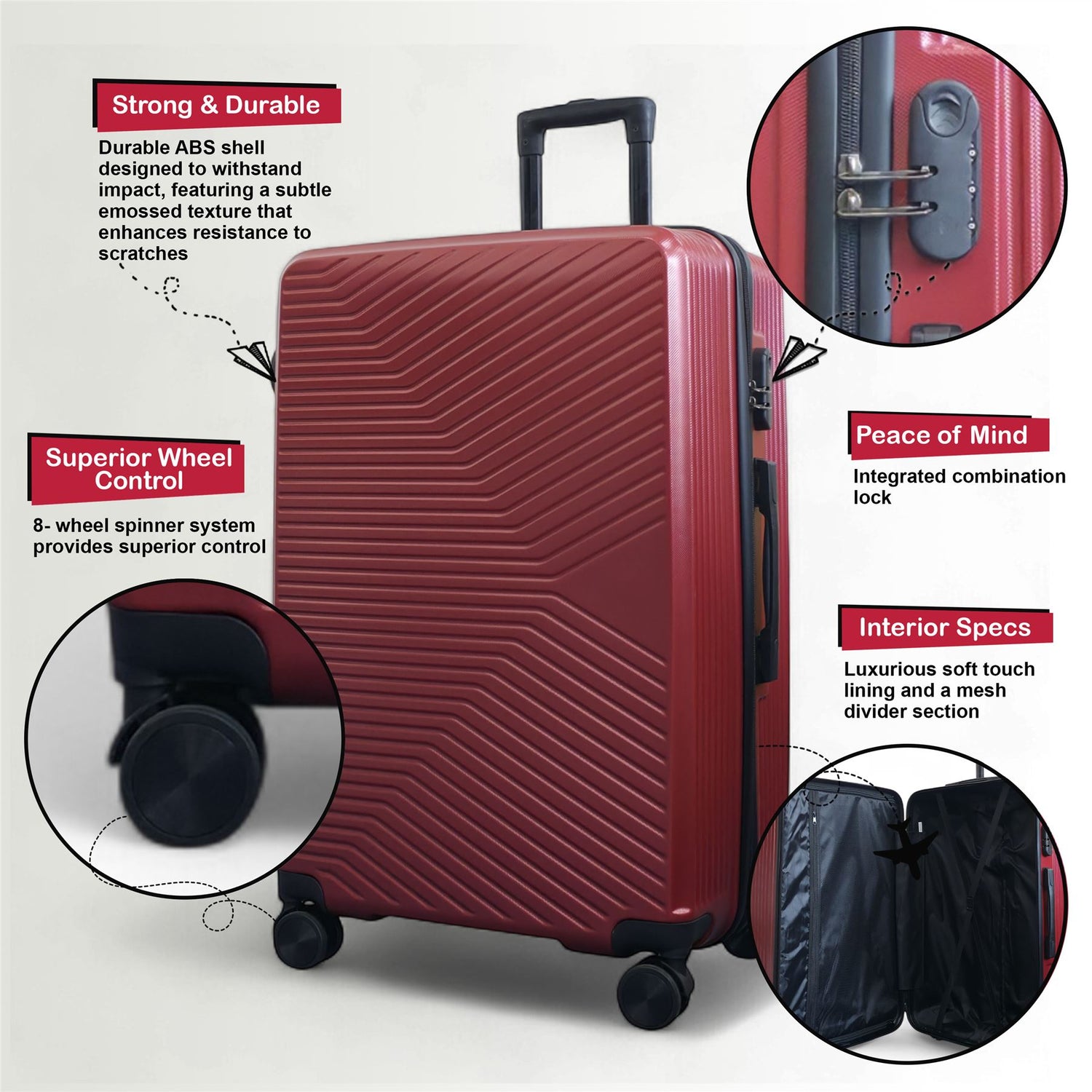 Junee Set of 3 Hard Shell Suitcase in Red