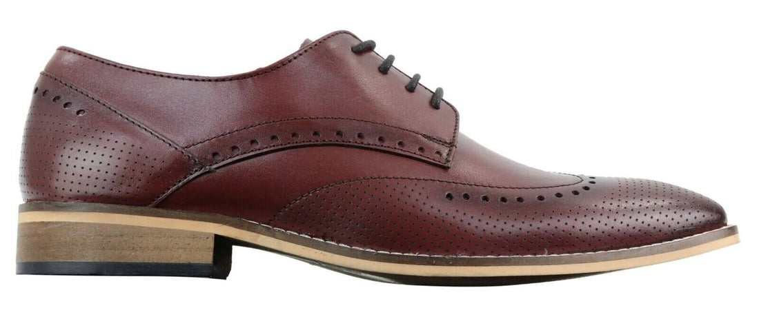 Mens Classic Oxford Brogue Shoes in Perforated Wine Leather - Upperclass Fashions 