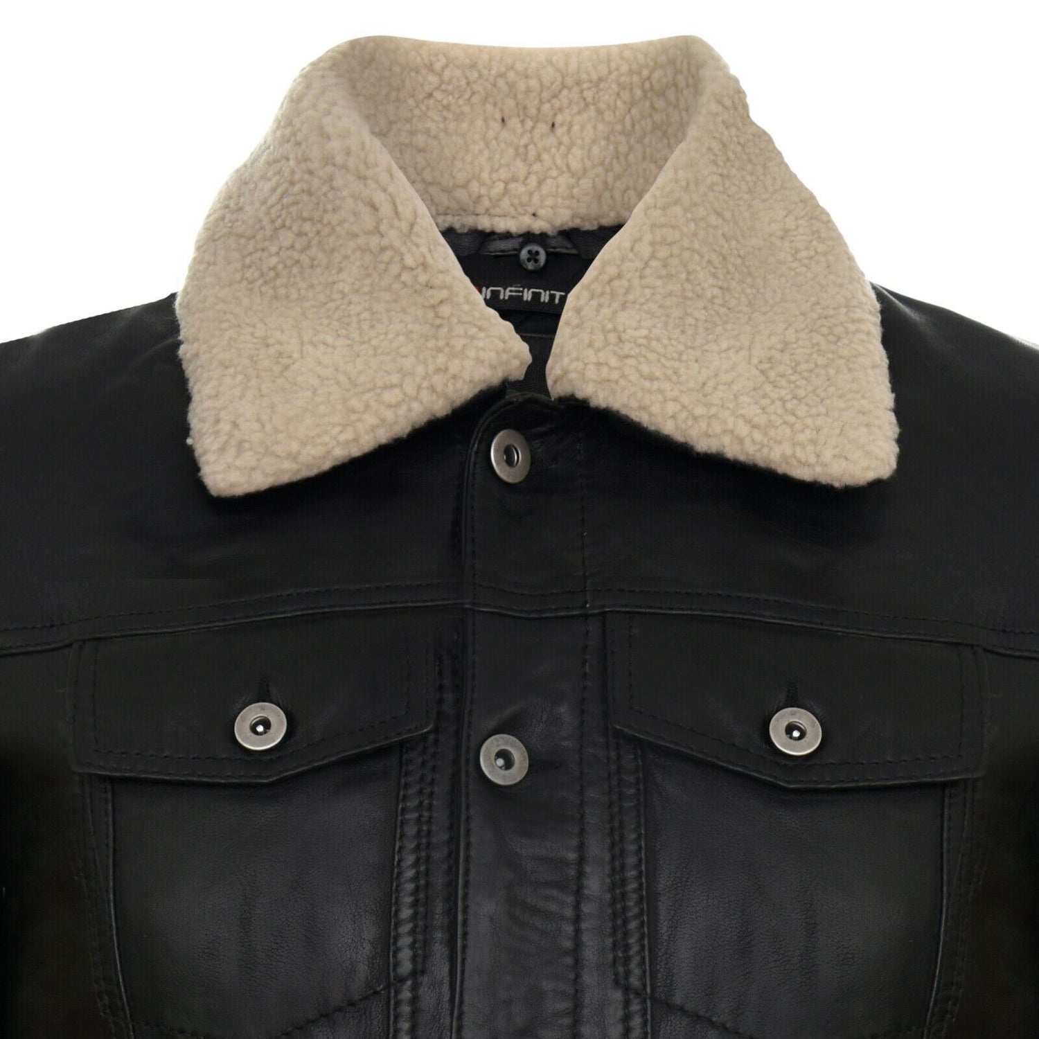 Mens Sheepskin Collar Trucker Leather Jacket-Darlington