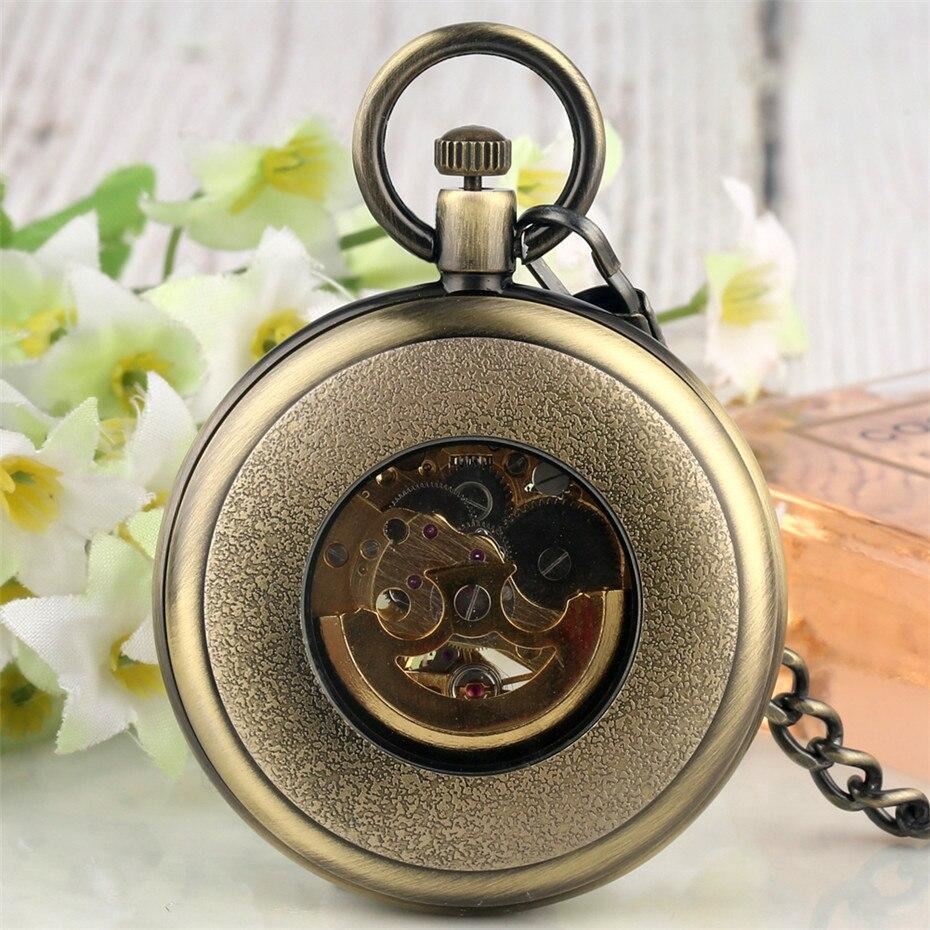 Mechanical Bronze Skeleton Antique Open Face Pocket Watch