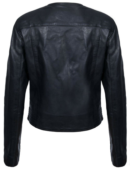 Womens Classic Collarless Biker Jacket-Marlborough