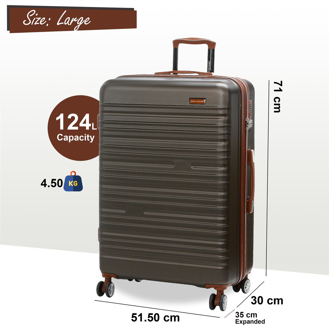 Armidale Large Hard Shell Suitcase in Coffee