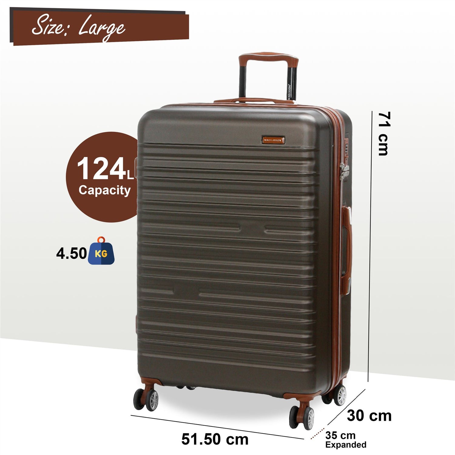 Armidale Large Hard Shell Suitcase in Coffee