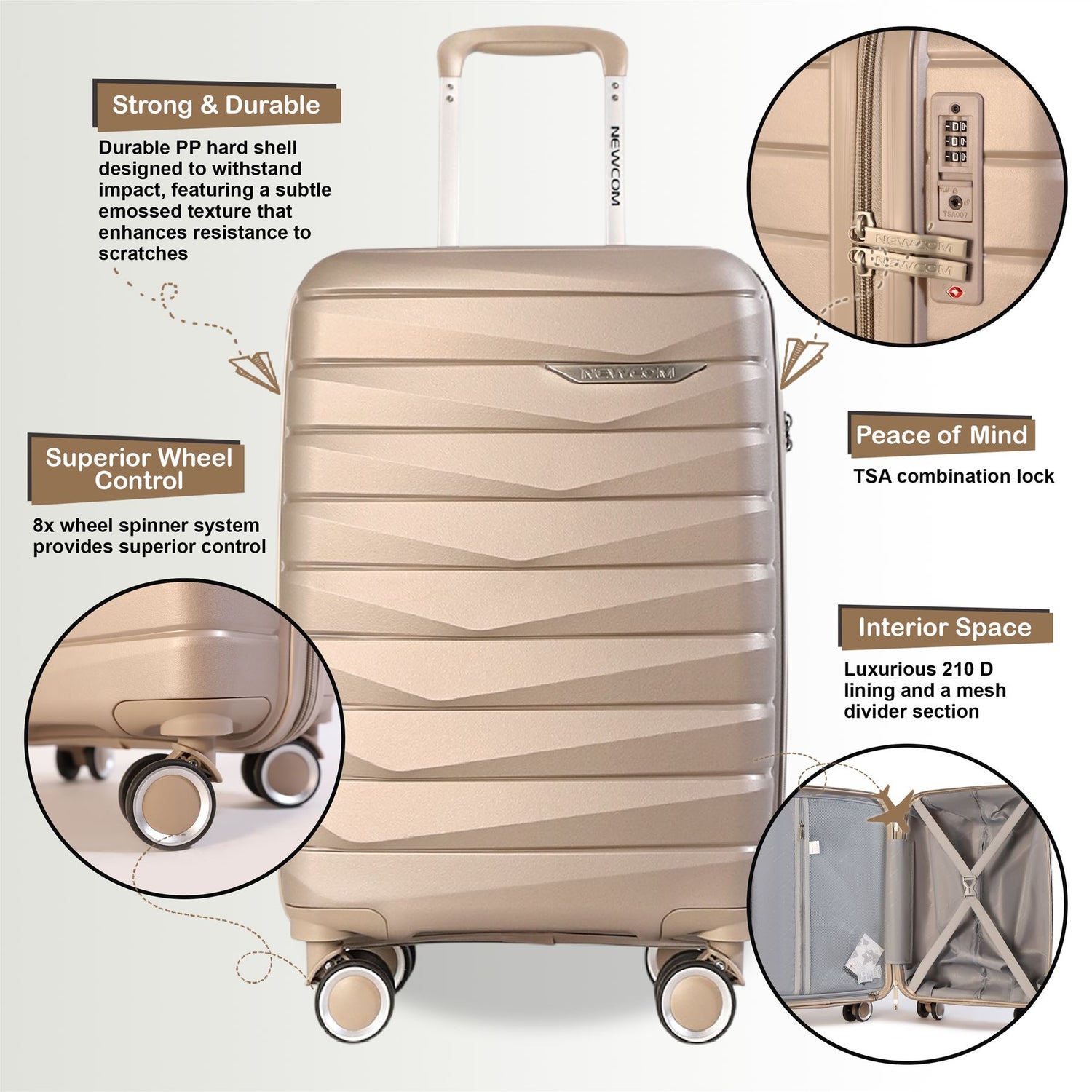 Forster Set of 3 Hard Shell TSA Suitcase in Champagne Beige