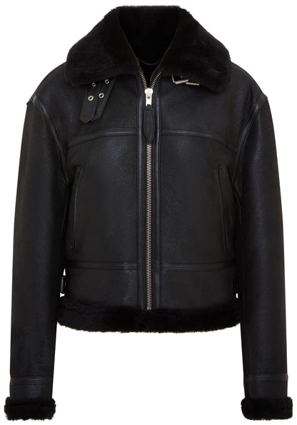 Womens Black Bomber B3 Sheepskin Jacket -Akiak