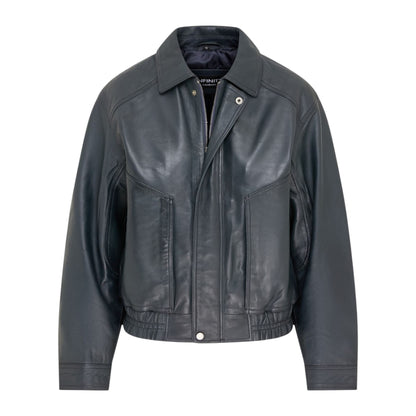 Womens Leather Biker Bomber Oversized Jacket - Blouson