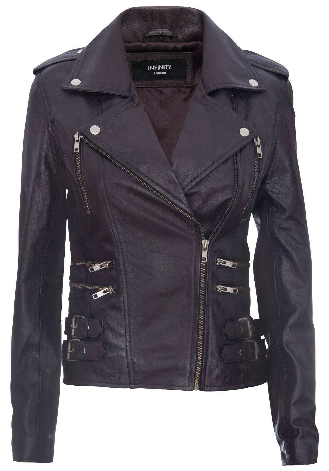 Womens Leather Brando Biker Jacket-Loddon