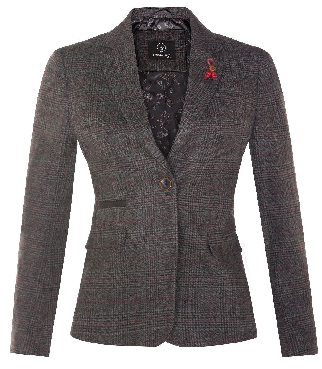 Womens Tweed 1920s Herringbone Charcoal Blazer