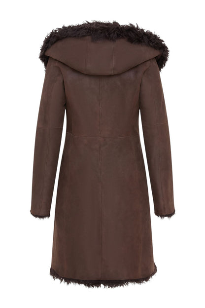 Womens Toscana Sheepskin Leather Hooded Trench Coat - Coast