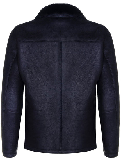 Mens Black Sheepskin Biker Bomber Jacket-Hungerford