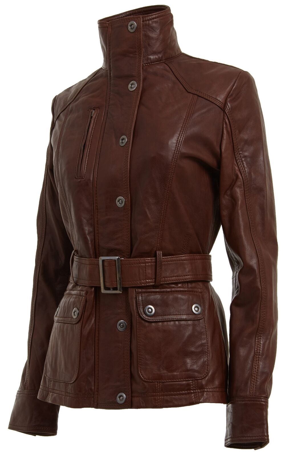 Womens Leather Military-Inspired Biker Jacket-Middleton