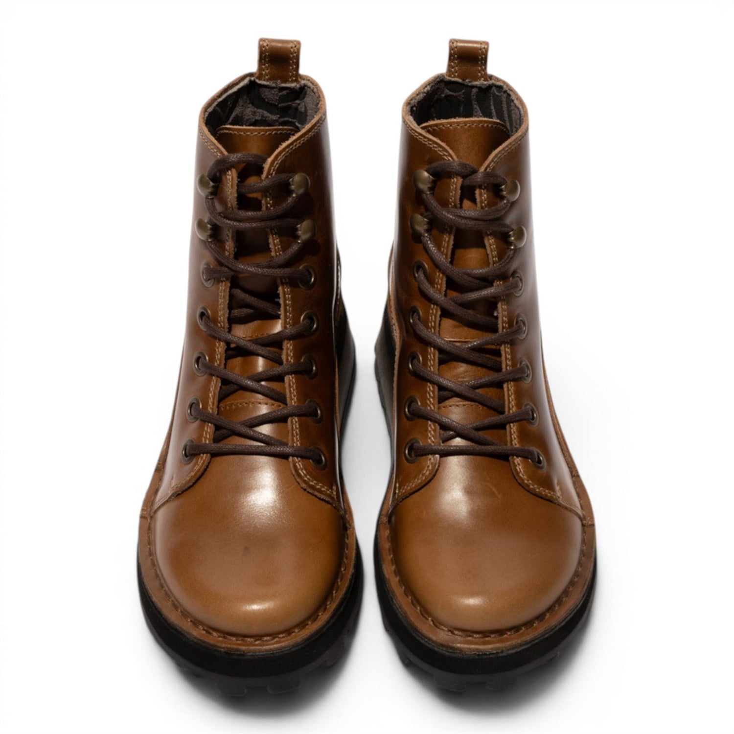 Fly London Womens Tan Leather Lace-Up Ankle Boots - HAZI147