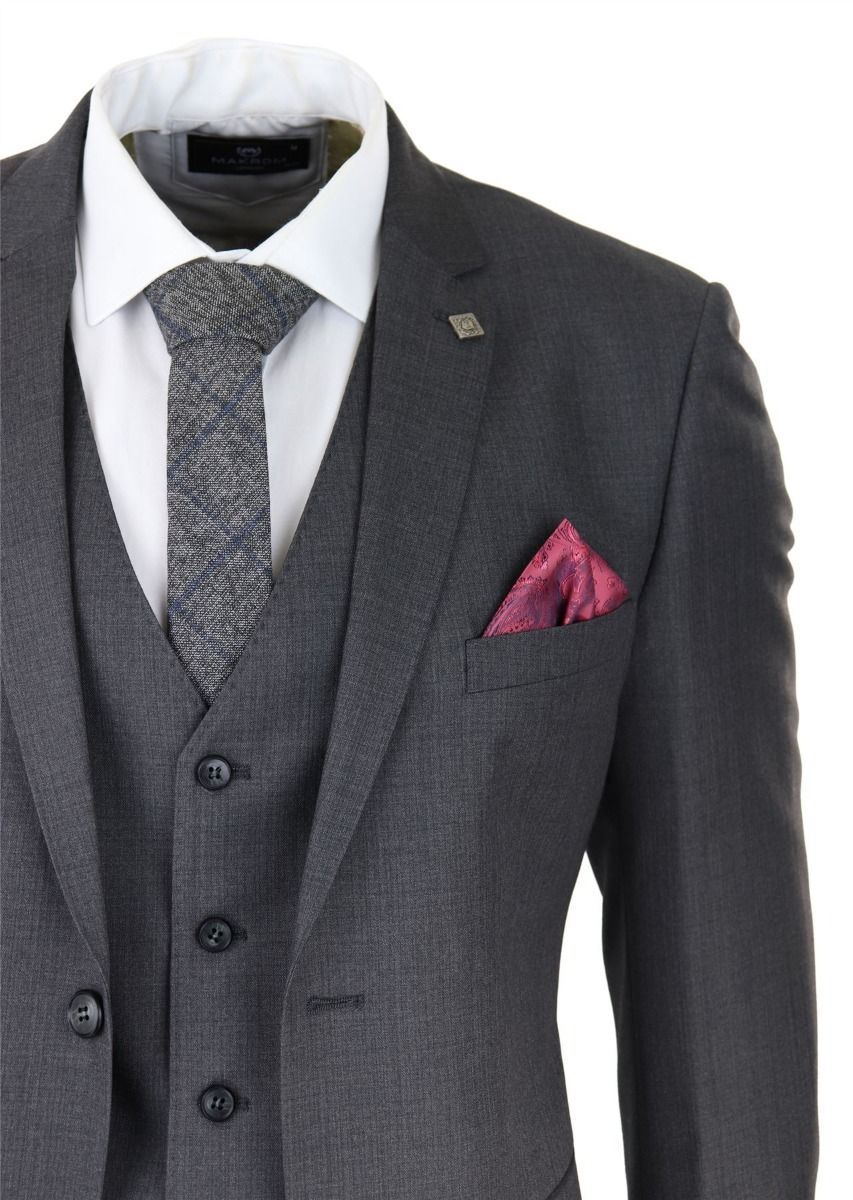 Mens 3 Piece Charcoal Grey Classic Stitch Retro Suit - Upperclass Fashions 