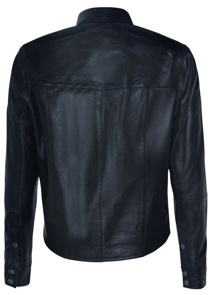 Mens Retro Denim Leather Shirt Jacket-Dorking