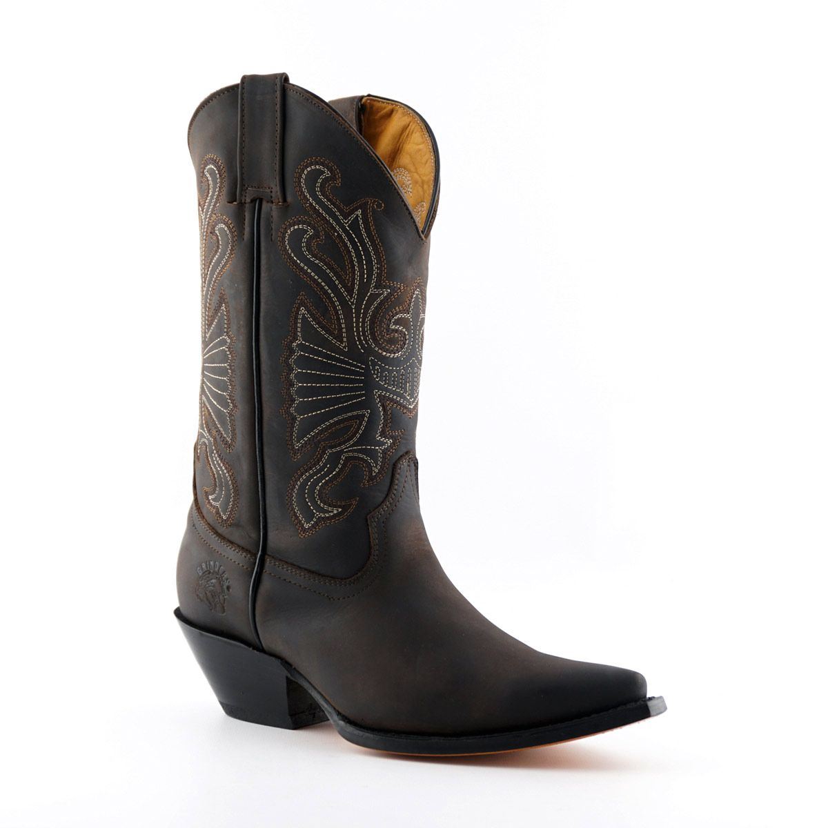 Grinders Brown Leather Western Cowboy Boots-Buffalo