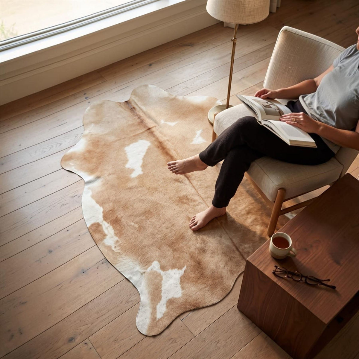 Natural Cow Leather Cowhide Hairon Rug - Hereford