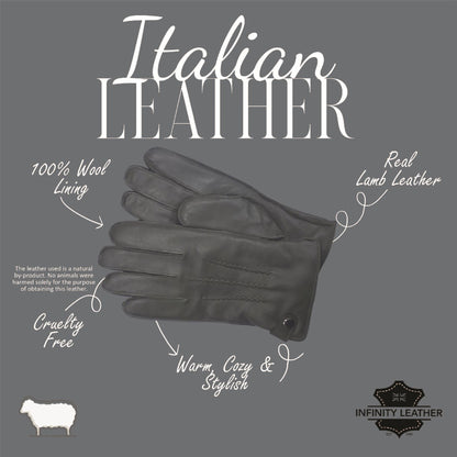 Men’s Italian Leather Warm Wool-Lined Winter Gloves - M-LGV-505