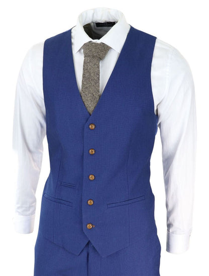 Mens 3 Piece Royal Blue Birdseye Classic Suit - Upperclass Fashions 