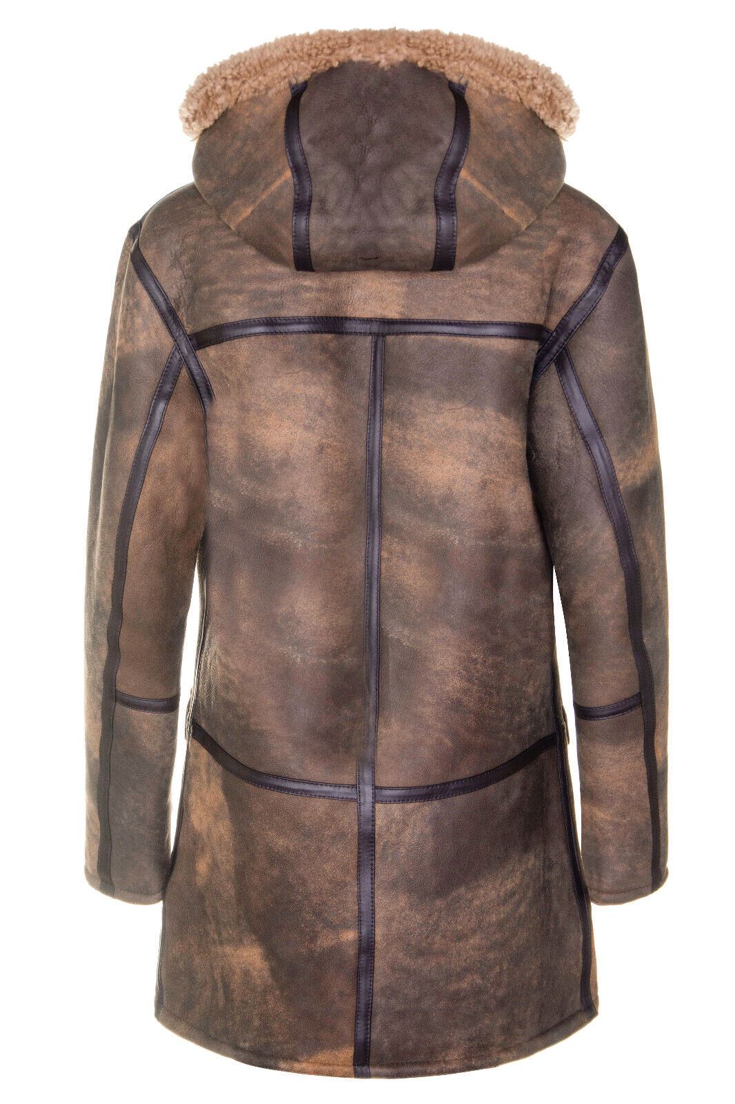 Mens Long Antique Sheepskin Duffle Overcoat-Leyburn