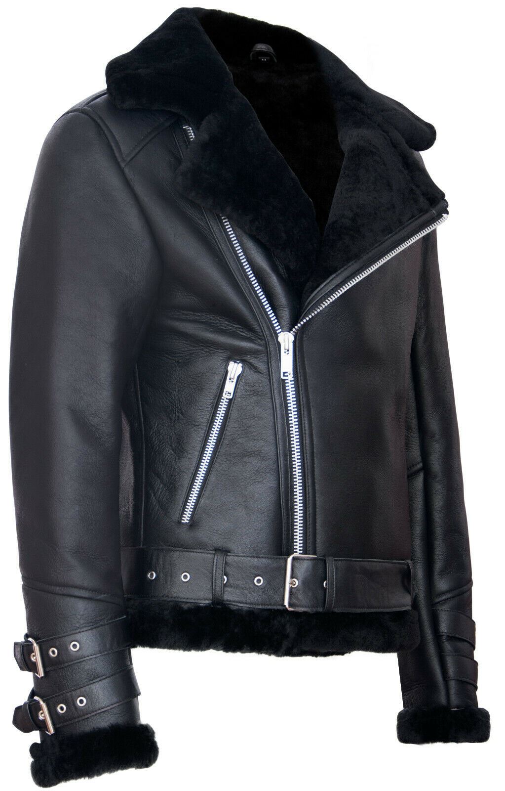 Mens Winter Sheepskin Leather Biker Jacket-Hayle