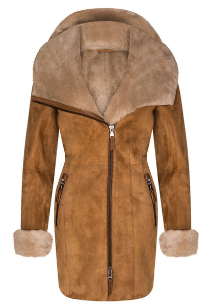 Womens Suede Merino Sheepskin Hooded Coat-Ryde