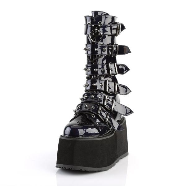 Demonia Damned 225 Black Holographic Mid Calf Platform Boots - Upperclass Fashions 