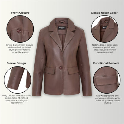 Womens One Button Leather Blazer Jacket-Newhaven