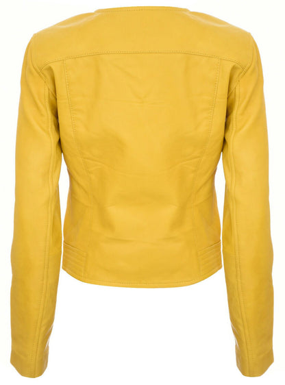 Womens Classic Collarless Biker Jacket-Marlborough