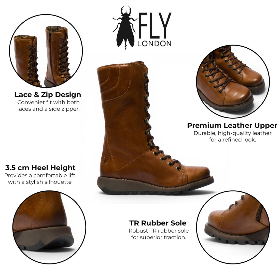 Fly London Women’s Brown Leather Lace-Up Combat Ankle Boots- STER768