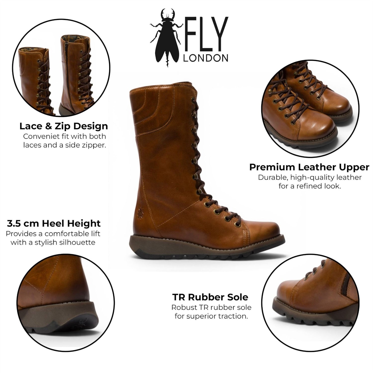Fly London Women’s Brown Leather Lace-Up Combat Ankle Boots- STER768