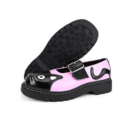 TUK Womens Mary Jane Kitty Pink Black Leather Platform Goth Shoes - T2344