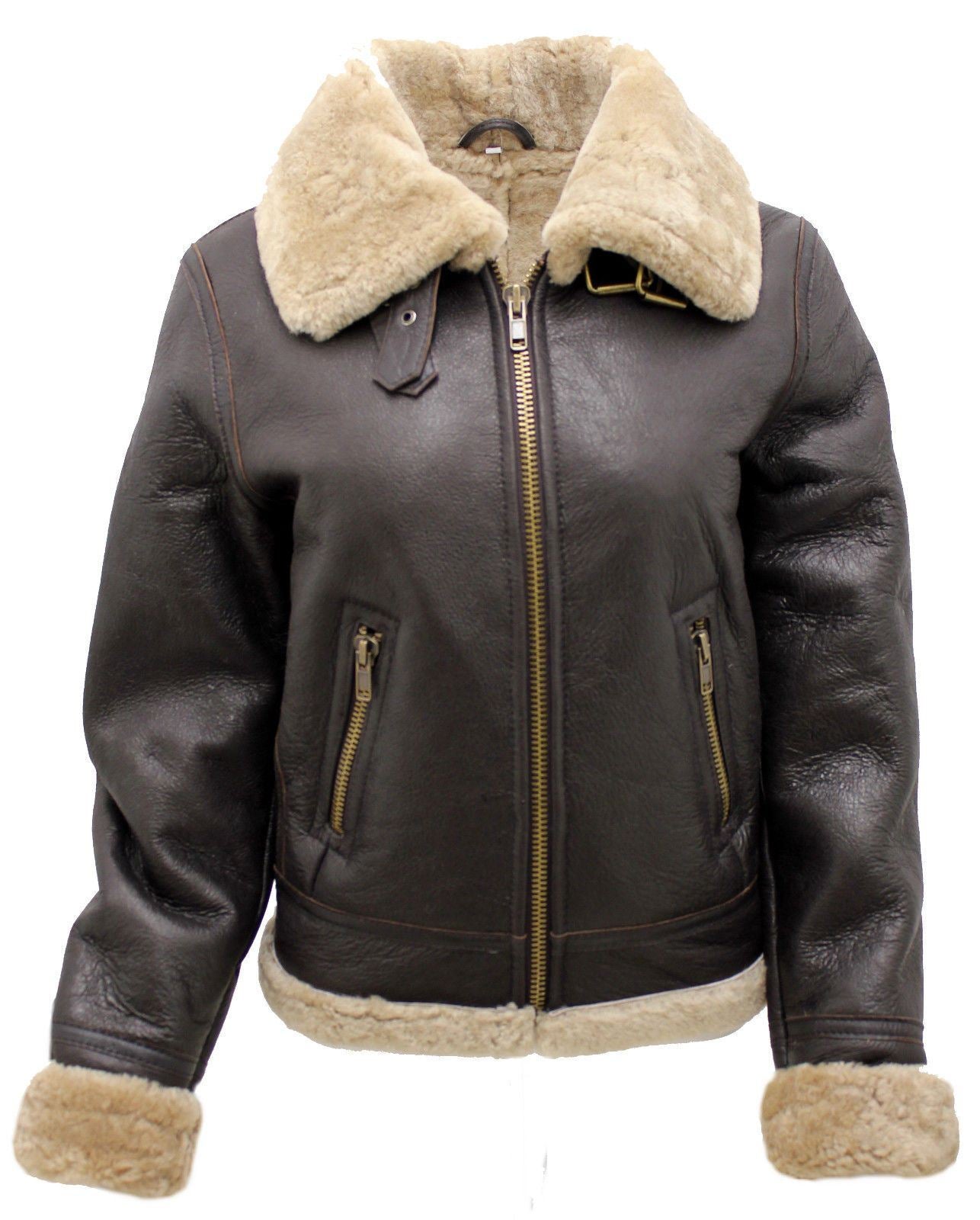 Womens B3 Sheepskin Brown Leather Jacket-Portland