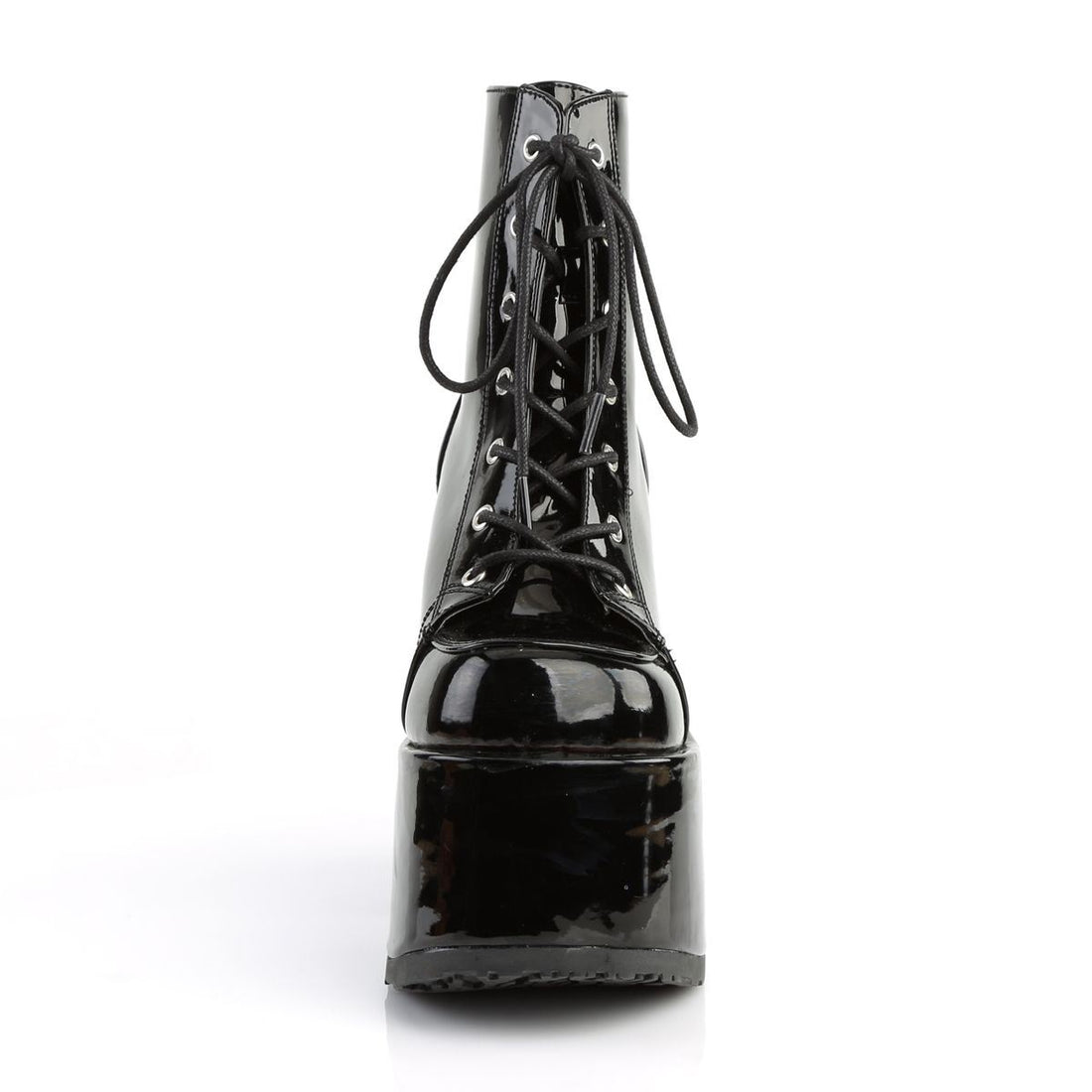 Demonia Camel 203 Patent Black Platform Ankle Boots