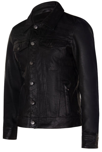 Mens Shirt Trucker Leather Jacket-Dagenham