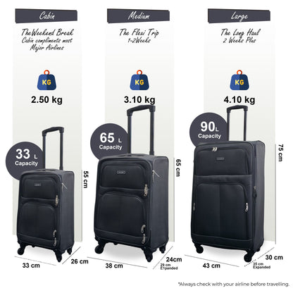 Tahara Set of 3 Soft Shell Suitcase in Grey
