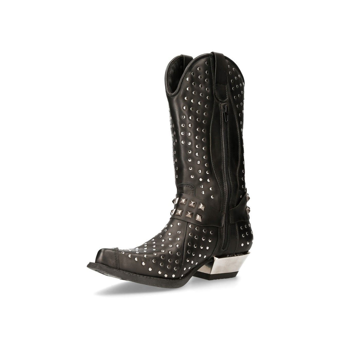 New Rock Black Leather Studded Cowboy Boots- M-7928-S1 - Upperclass Fashions 