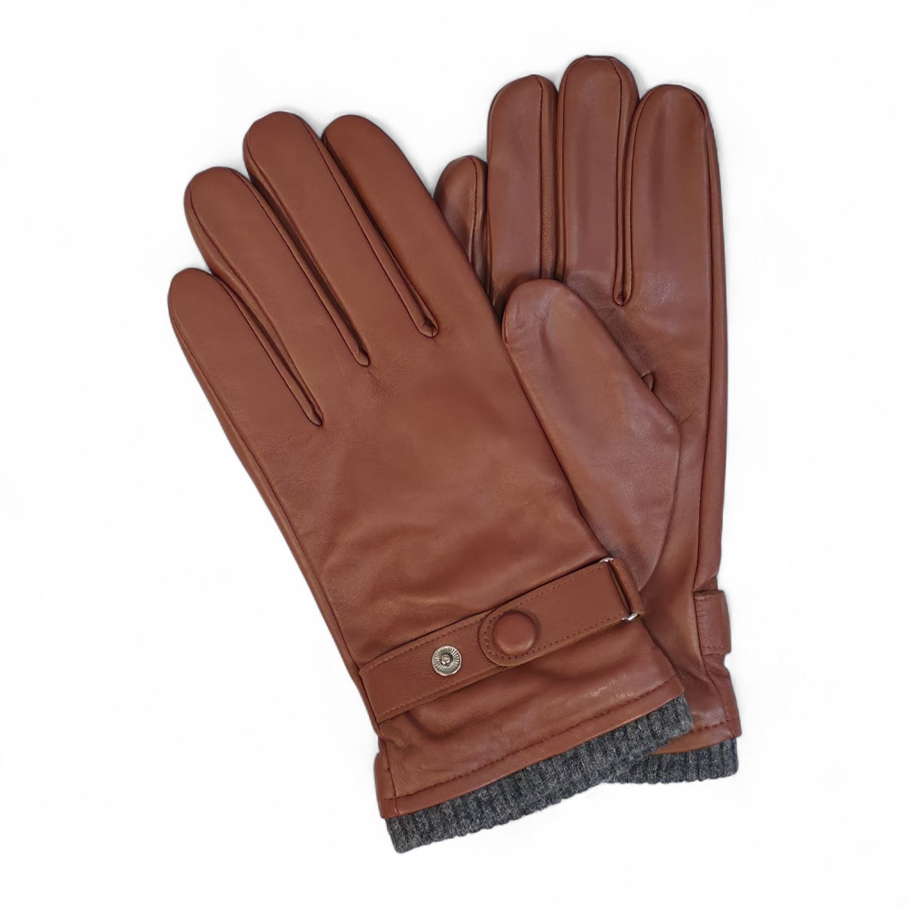 Men’s Italian Leather Warm Wool Lining Winter Knit Rib Gloves - M-LGV-105