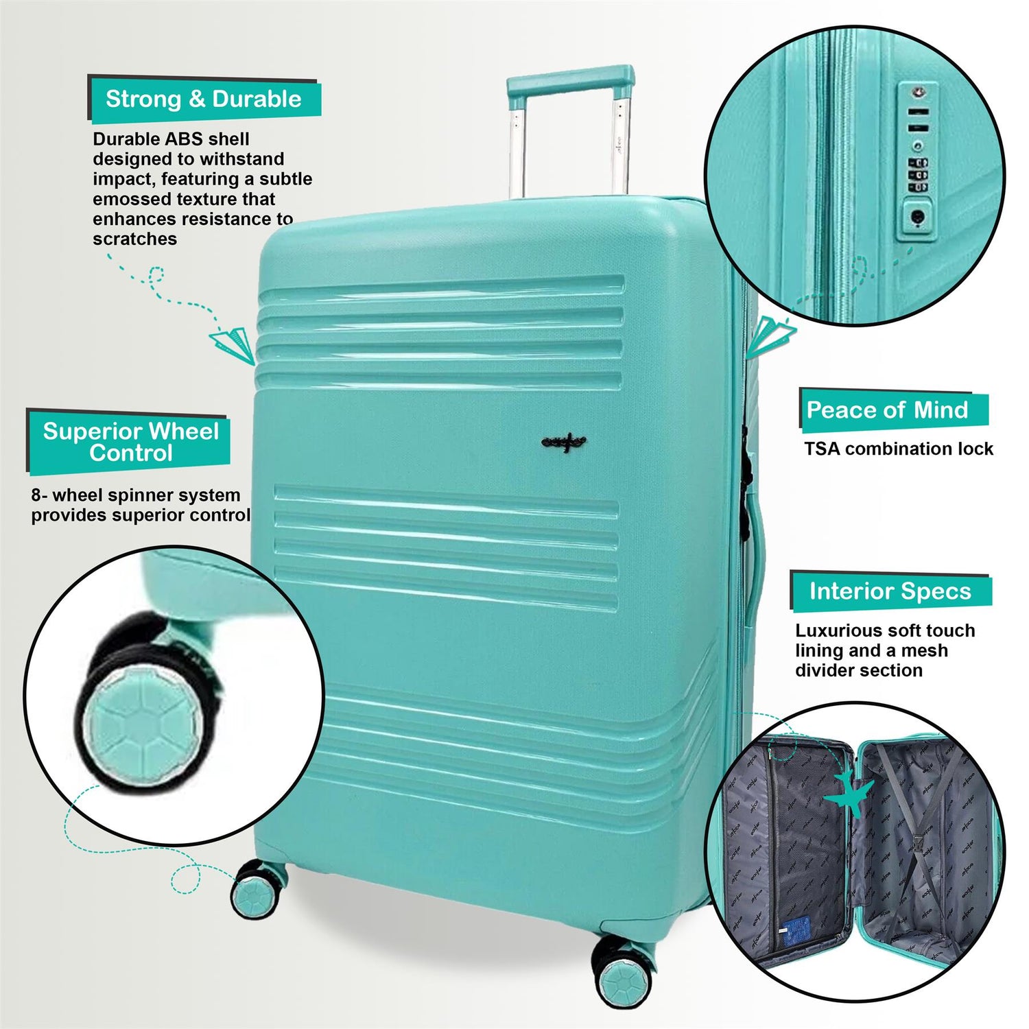 Brookwood Set of 3 Hard Shell Suitcase in Teal