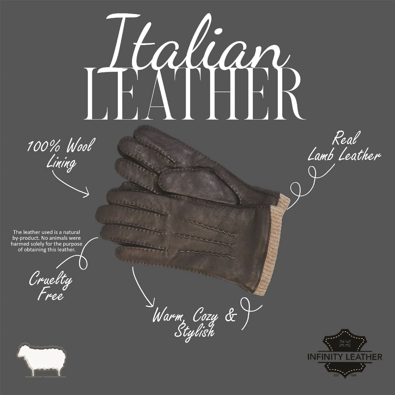 Men’s Italian Leather Warm Wool Lining Winter Gloves - M-LGV-405