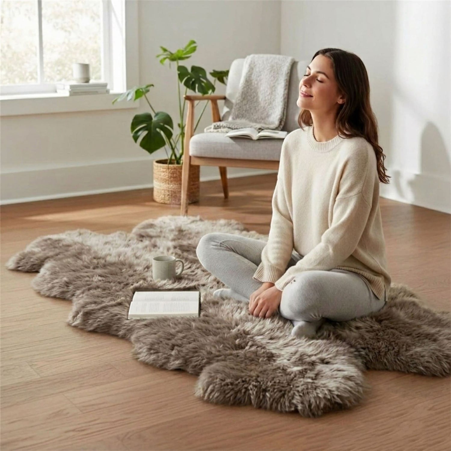 Genuine Sheepskin Quad Natural Fluffy Silky Soft Real Wool Rug