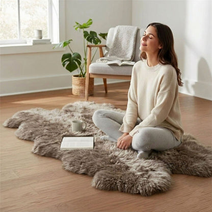 Genuine Sheepskin Quad Natural Fluffy Silky Soft Real Wool Rug