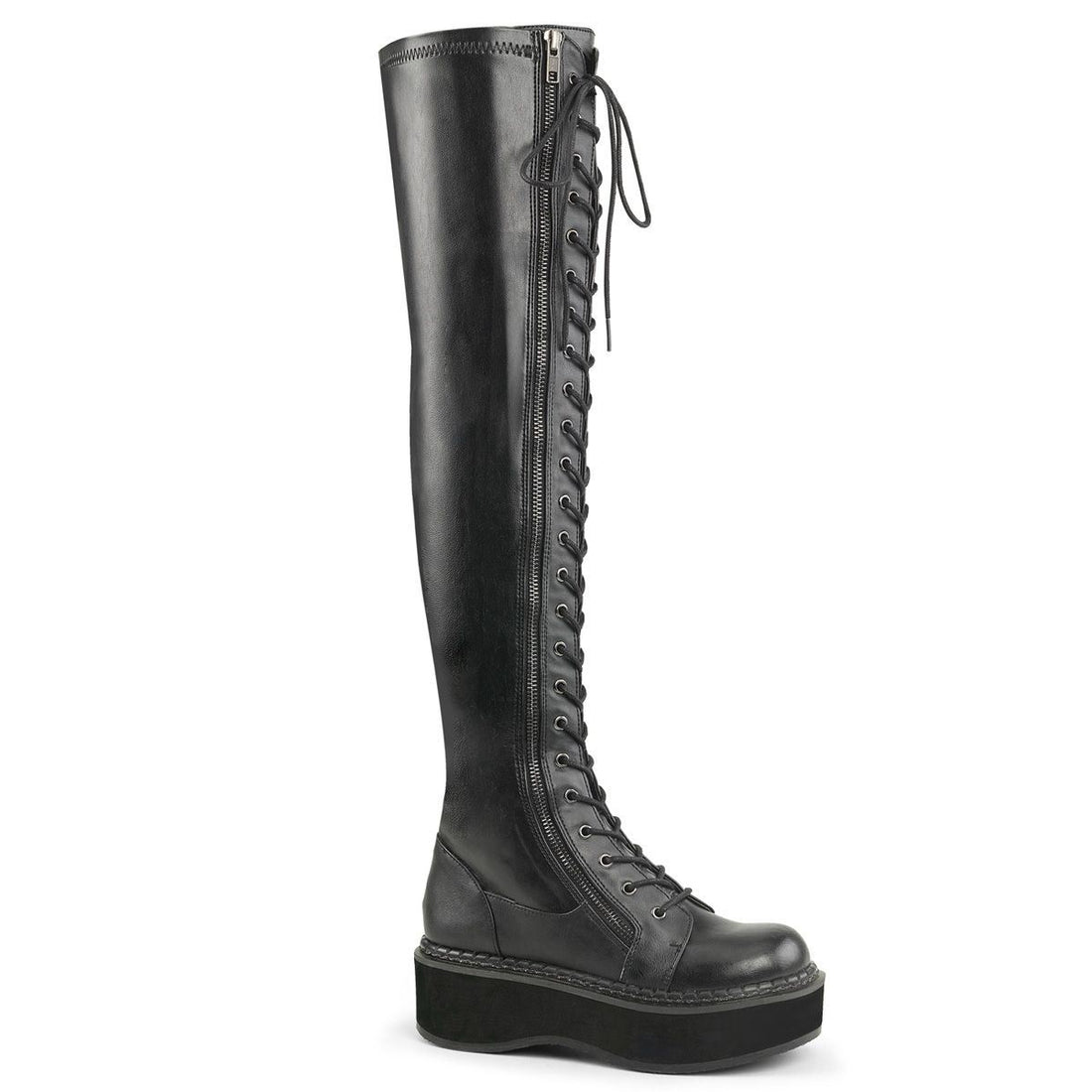 Demonia Emily 375 Black Thigh High Gothic Boots - Upperclass Fashions 