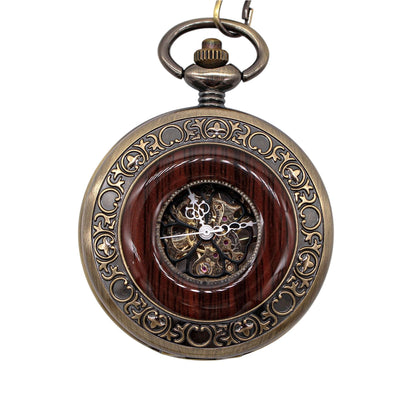 Vintage Bronze Wooden Skeleton Half Hunter Alloy Pocket Watch