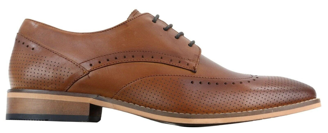 Mens Classic Oxford Brogue Shoes in Perforated Tan Leather - Upperclass Fashions 