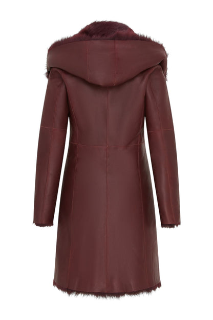 Womens Toscana Sheepskin Leather Hooded Trench Coat - Coast