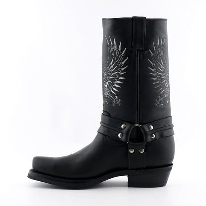 Grinders Mens Black Leather Cowboy Boots-Bald Eagle